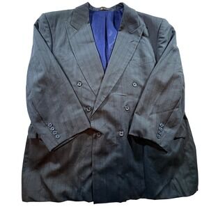 Ferracci Mens Double Breasted Wool Blazer Charcoal Grey Pinstripe Peak Lapel 48R